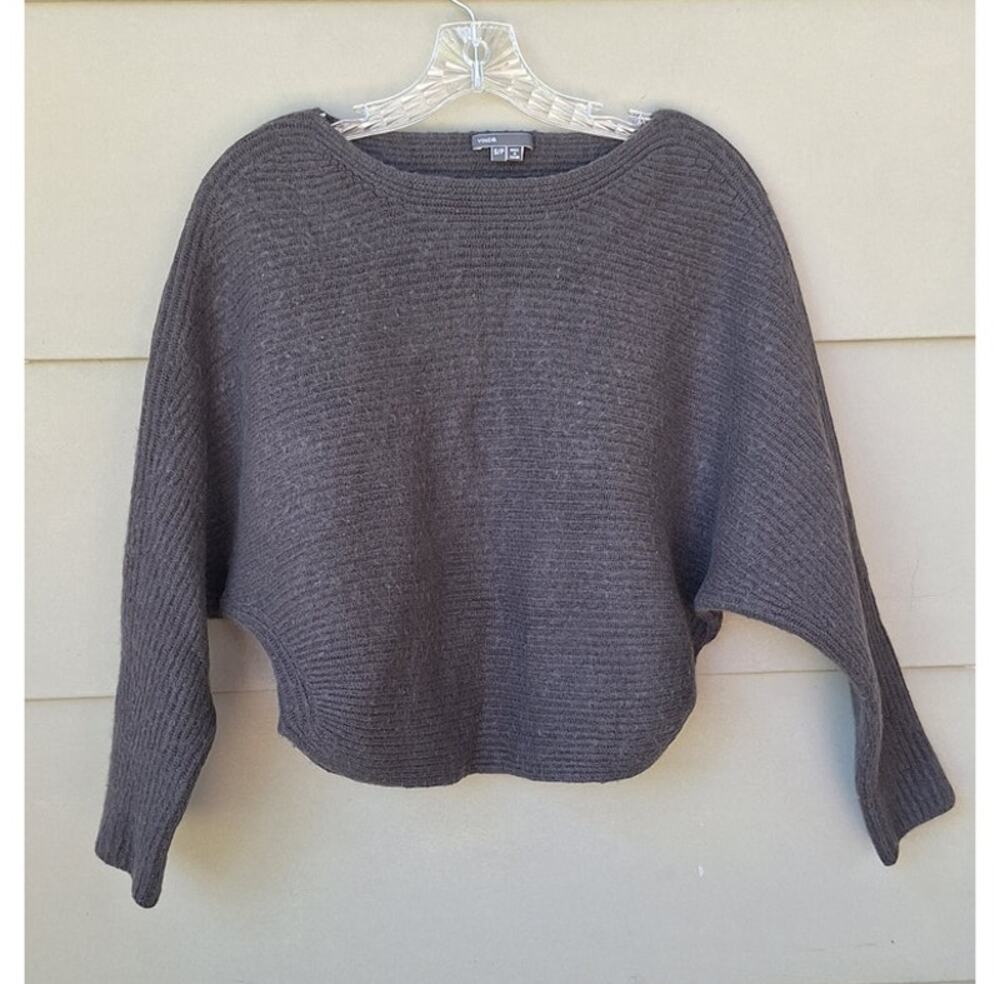 Vince Women's Cropped Dolman Bat Wing Wool Cashmere Sweater Gray Size S Cozy
